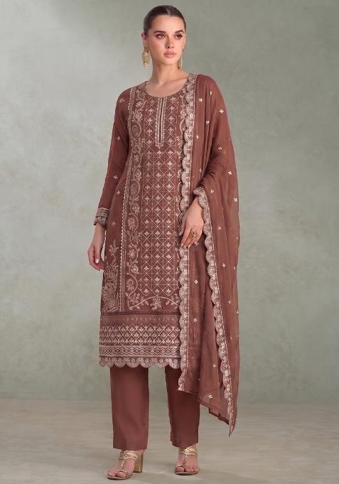 Peach Embroidery Chiffon Salwar Kameez