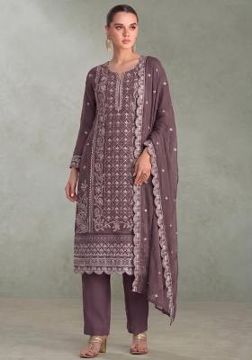 Lilac Embroidery Chiffon Salwar Kameez