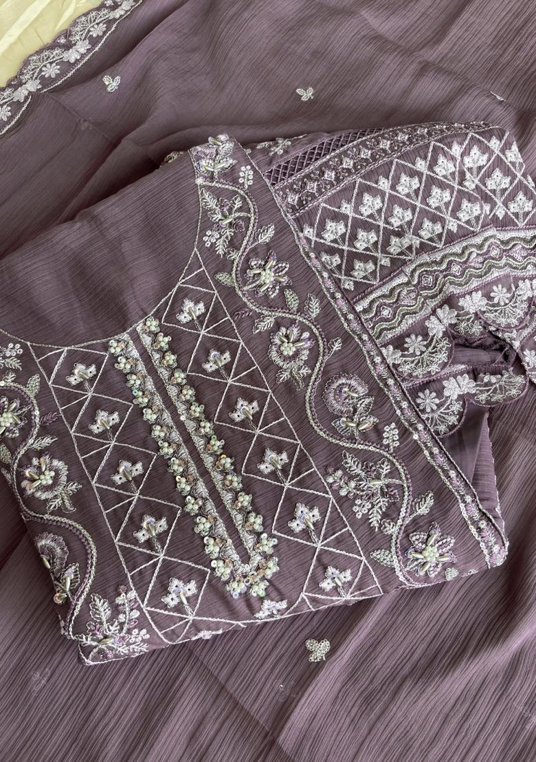Lilac Embroidery Chiffon Salwar Kameez - Indya
