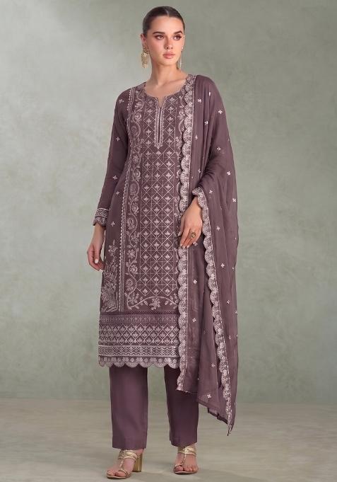 Lilac Embroidery Chiffon Salwar Kameez