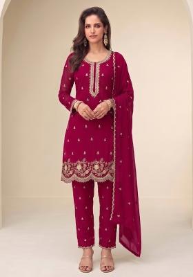 Dark Pink Embroidery Georgette Salwar Kameez