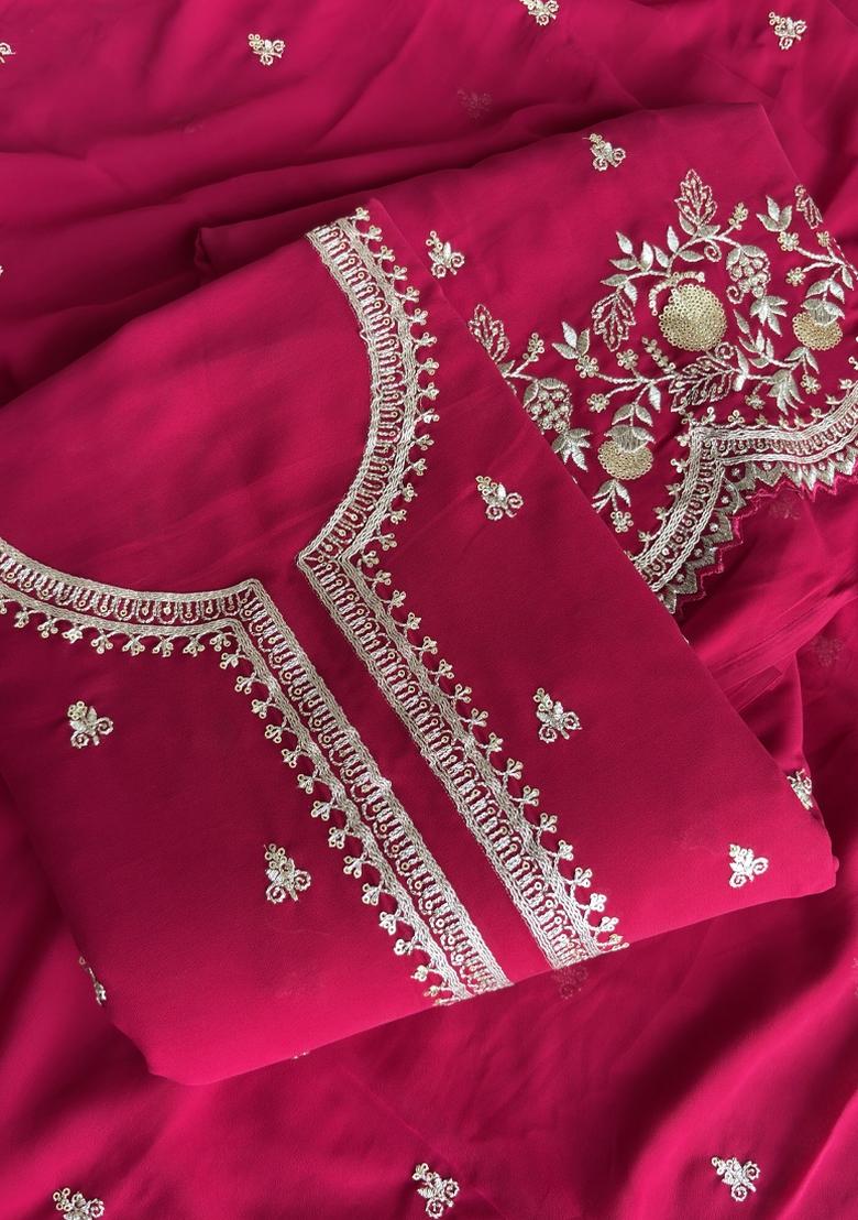 Dark Pink Embroidery Georgette Salwar Kameez - Indya