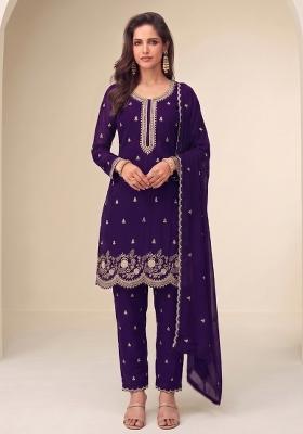 Purple Embroidery Georgette Salwar Kameez