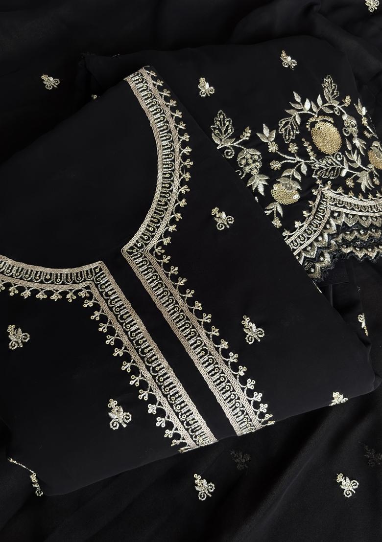 Black Embroidery Georgette Salwar Kameez - Indya