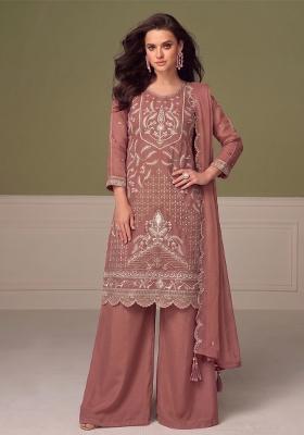 Peach Embroidery Chiffon Salwar Kameez