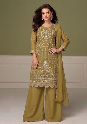 Mustard Embroidery Chiffon Salwar Kameez