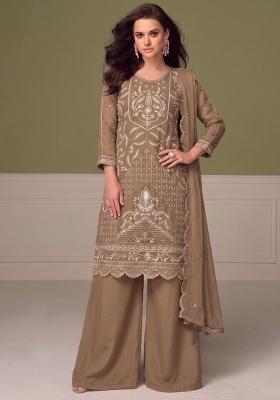 Beige Embroidery Chiffon Salwar Kameez
