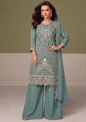 Sky Blue Embroidery Chiffon Salwar Kameez