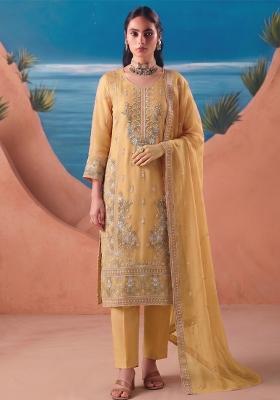 Yellow Embroidery Silk Salwar Kameez
