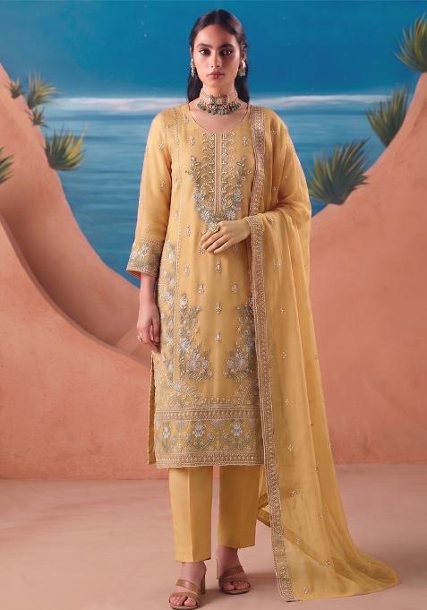 Yellow Embroidery Silk Salwar Kameez