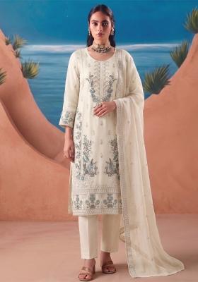 White Embroidery Silk Salwar Kameez