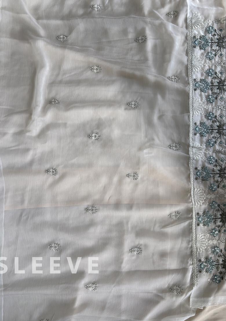 White Embroidery Silk Salwar Kameez - Indya
