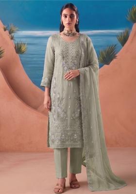Green Embroidery Silk Salwar Kameez