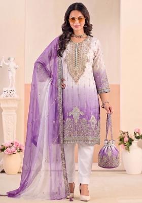 Purple Embroidery Silk Salwar Kameez