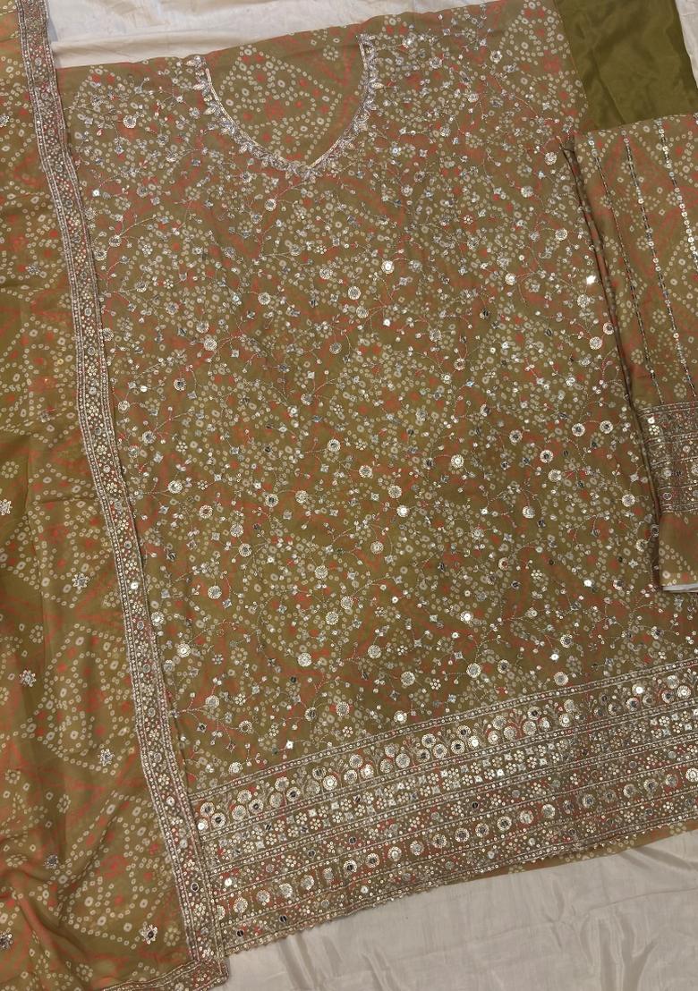 Mustard Embroidery Georgette Salwar Kameez - Indya