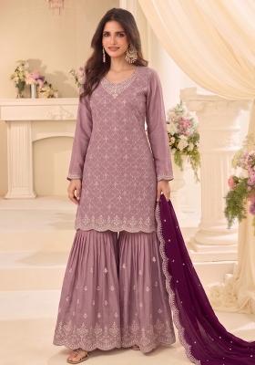 Pink Embroidery Chinon Salwar Kameez