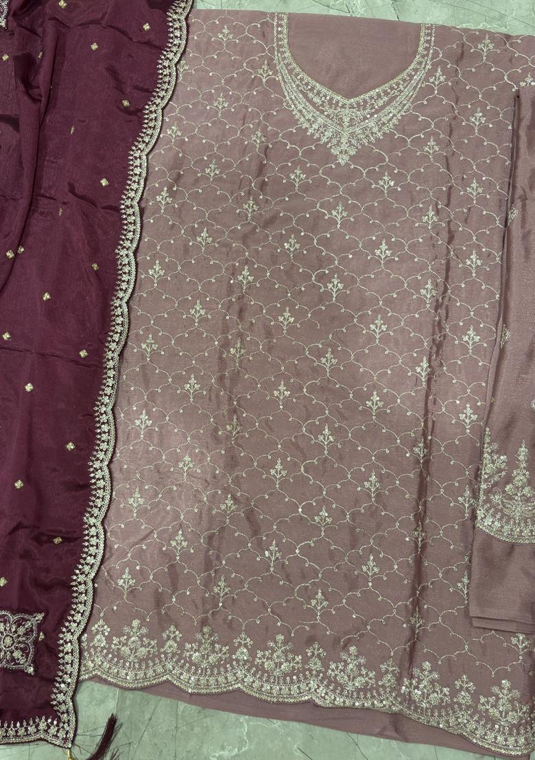 Pink Embroidery Chinon Salwar Kameez - Indya