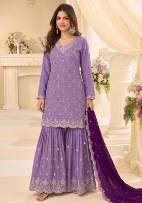 Lilac Embroidery Chinon Salwar Kameez
