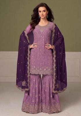 Lilac Embroidery Chinon Salwar Kameez