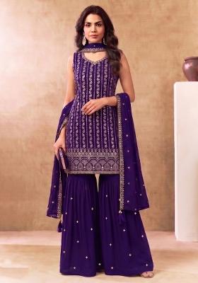 Purple Embroidery Chinon Salwar Kameez