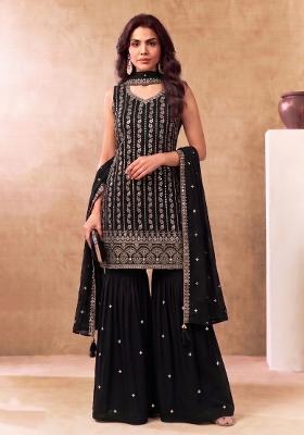 Black Embroidery Chinon Salwar Kameez