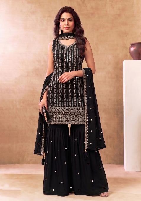 Black Embroidery Chinon Salwar Kameez