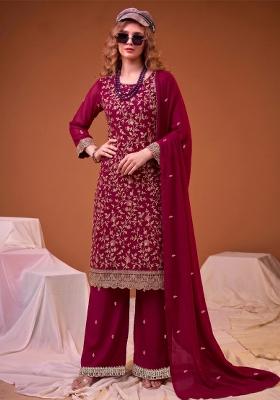 Rani Pink Embroidery Georgette Salwar Kameez