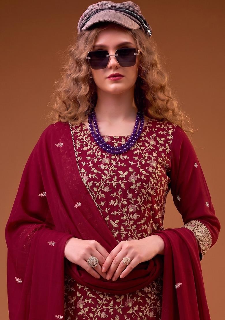 Rani Pink Embroidery Georgette Salwar Kameez - Indya