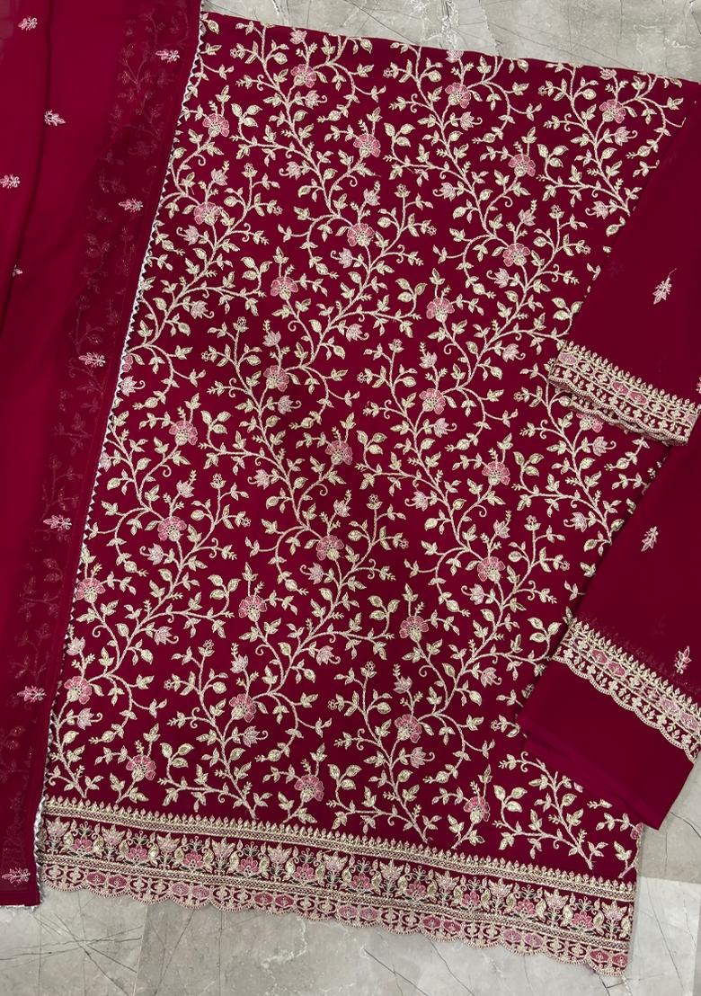 Rani Pink Embroidery Georgette Salwar Kameez - Indya