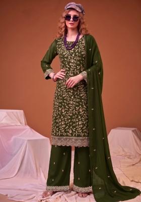 Mehendi Green Embroidery Georgette Salwar Kameez