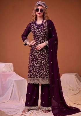 Purple Embroidery Georgette Salwar Kameez