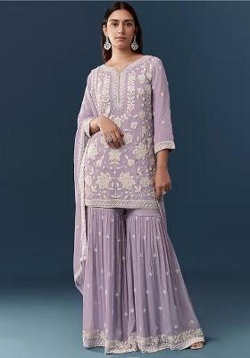 Lavender Embroidered Chiffon Salwar Kameez