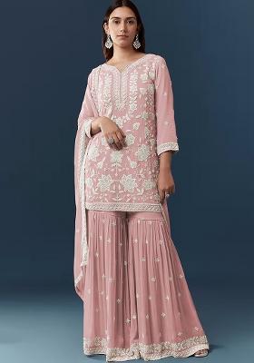 Peach Embroidered Chiffon Salwar Kameez