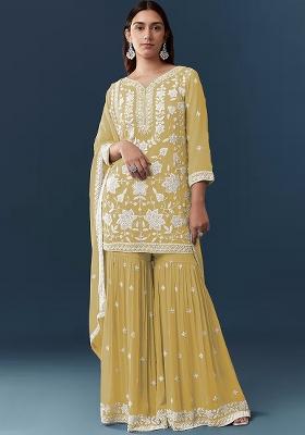 Yellow Embroidered Chiffon Salwar Kameez