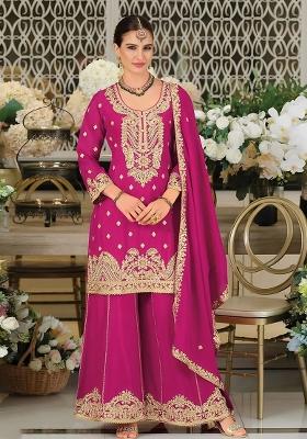 Rani Pink Embroidered Silk Salwar Kameez