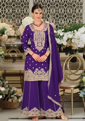 Violet Embroidered Silk Salwar Kameez