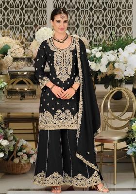 Black Embroidered Silk Salwar Kameez