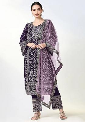Purple Embroidered Georgette Salwar Kameez