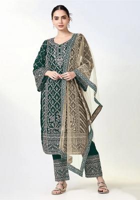 Dark Green Embroidered Georgette Salwar Kameez