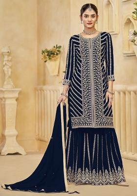 Dark Blue Embroidered Georgette Salwar Kameez