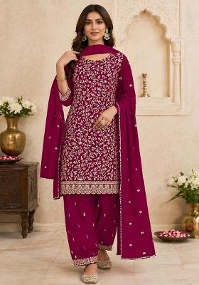 Maroon Embroidered Georgette Salwar Kameez