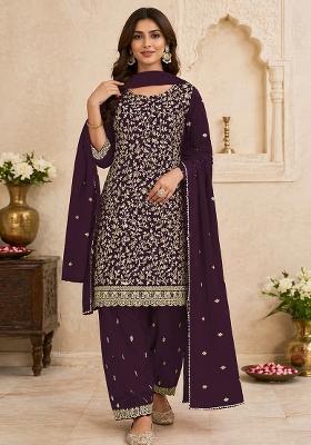 Purple Embroidered Georgette Salwar Kameez