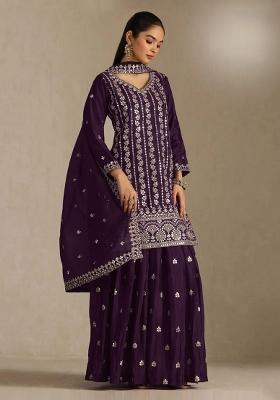 Purple Embroidered Silk Salwar Kameez