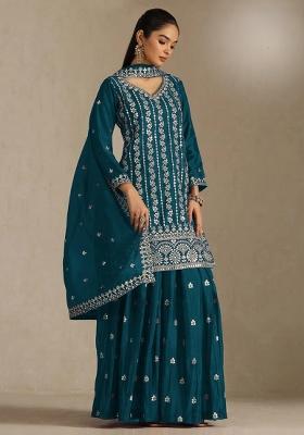 Blue Embroidered Silk Salwar Kameez