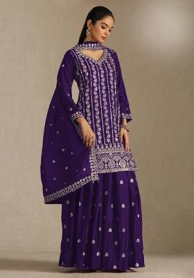 Violet Embroidered Silk Salwar Kameez