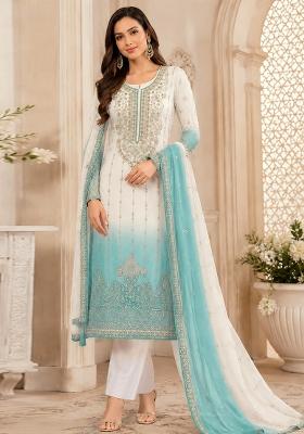 Blue Embroidered Silk Salwar Kameez