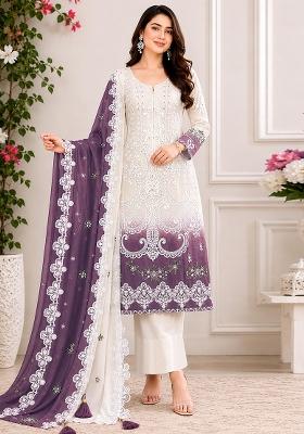 Purple Embroidered Georgette Salwar Kameez