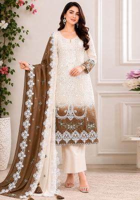 Brown Embroidered Georgette Salwar Kameez