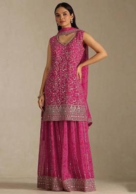Rani Pink Embroidered Georgette Salwar Kameez