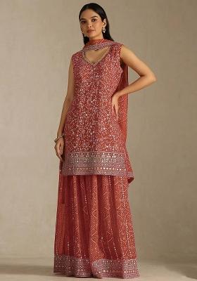 Orange Embroidered Georgette Salwar Kameez